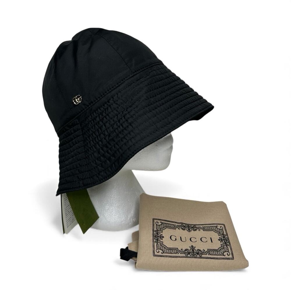NWT Gucci Brella Cloche Size M 57cm Nylon Bucket Hat Black Gold GG Marmont $599 - Picture 5 of 15